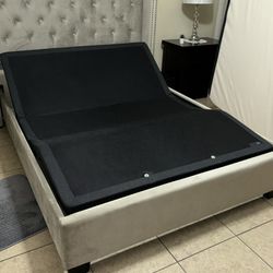 Queen Velvet Bed Frame with Serta electric remote control Adjustable Base