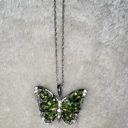 Peridot & Lab-Created White Sapphire Sterling Silver Butterfly Pendant Necklace