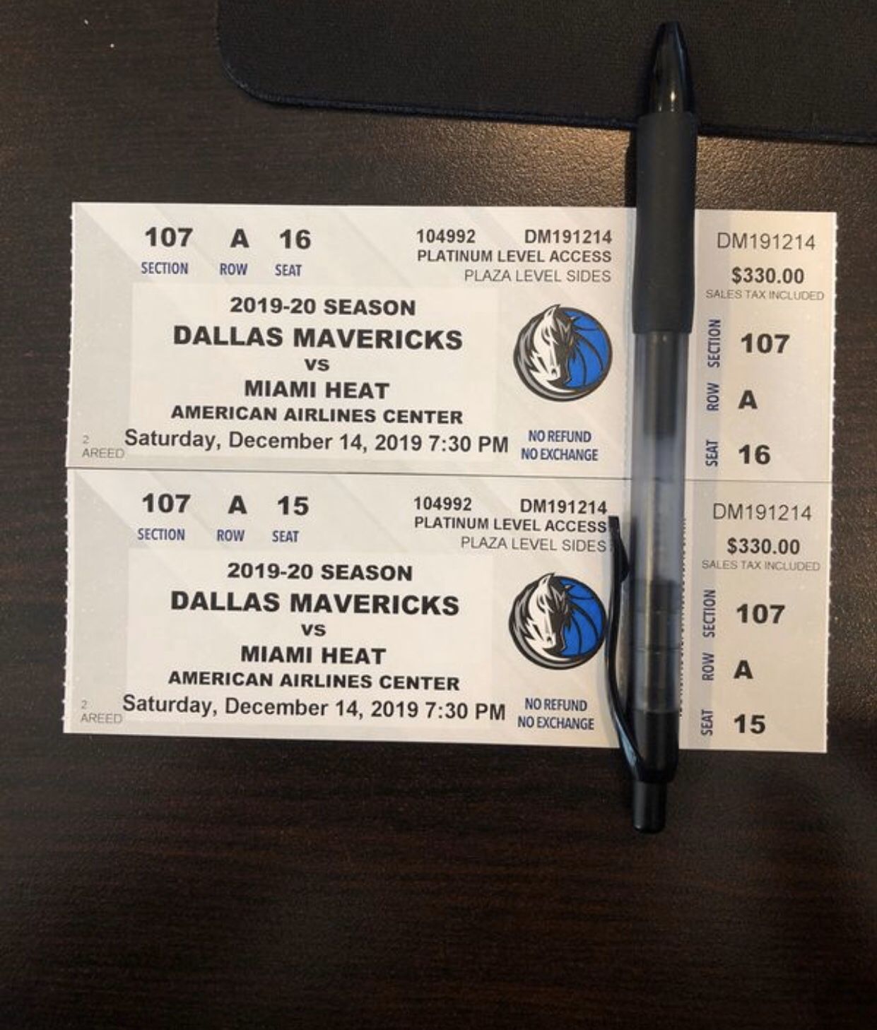 2 courtside tickets - Dallas Mavericks vs Miami