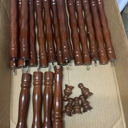 Vintage Turned Wood Spindles &Finials Lot Tiered Shelf Various Sizes Replacement