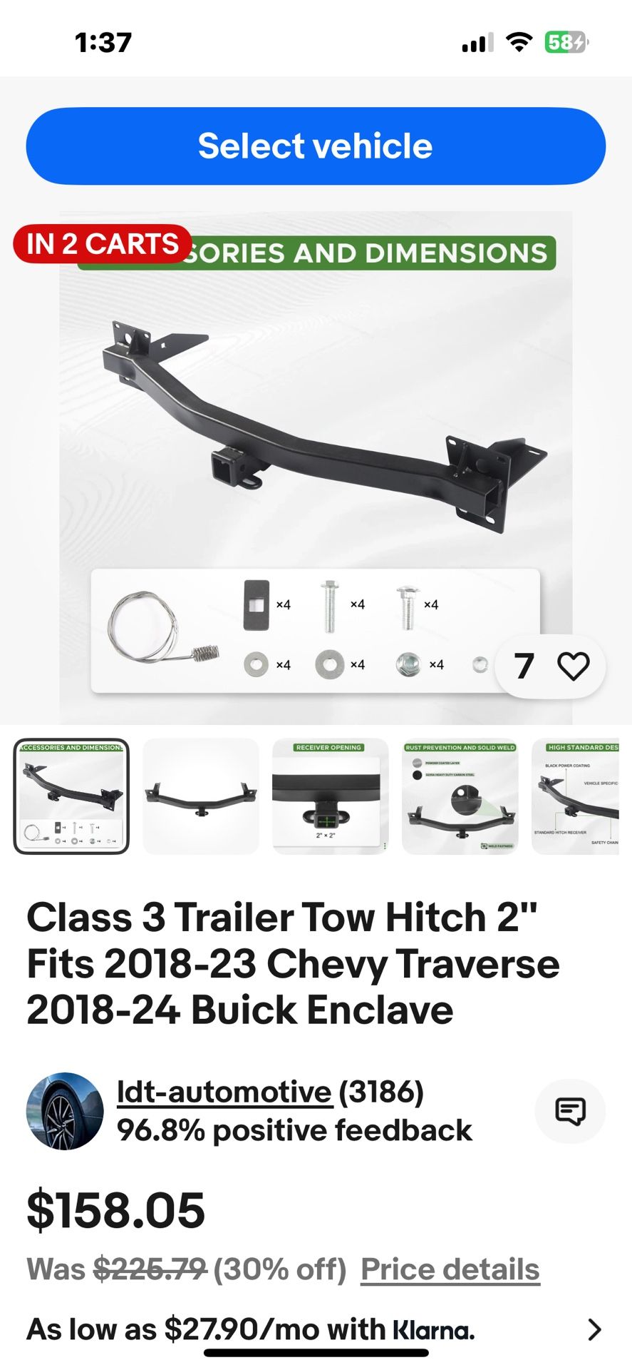 Hitch W/Hardware, NEW, 18-23’ Chevy Traverse/Buick Enclave.