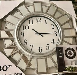 Brushed Silver Mirrored Wall Clock 30 inch - brand New 