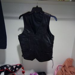 Leather Motorcycle Riding Vest Black