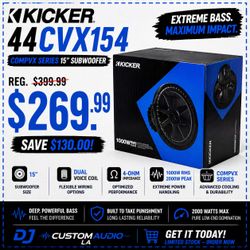 Kicker CompVX CVX15 15" Dual Voice Coil Subwoofer 2000 Watts 4-Ohm Bass Speaker 🚨 Payment Options Available 🚨 No Credit Needed 🚨