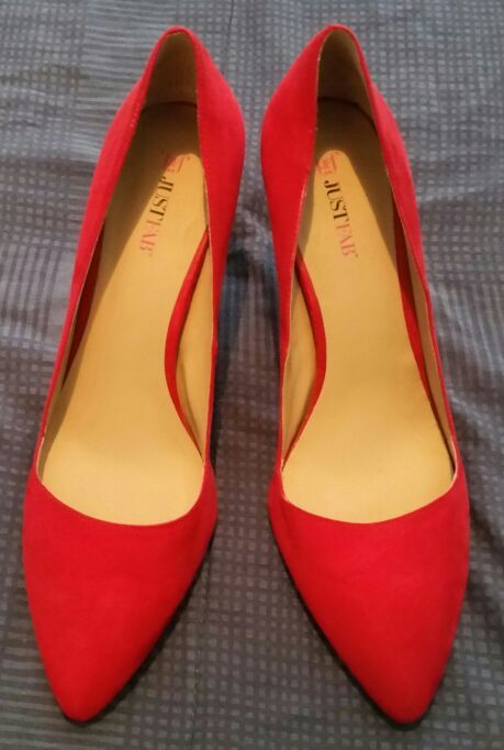 Red sued shoes
