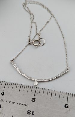 925 Sterling Silver Curved Bar Necklace Sterling Silver Curved Hammered Bar Necklace/Silver Hammered bar necklace
