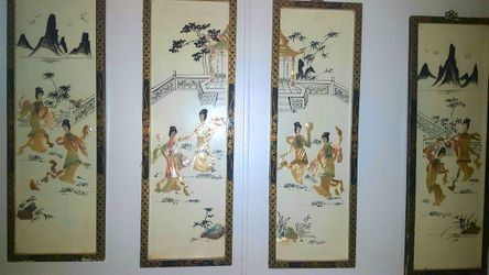 4 Panels Chinese Mother of Pearl Wall Art Vintage