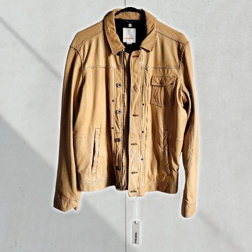 NEW With Tags Men's Diesel Yellow 100% Lambskin Leather Jacket