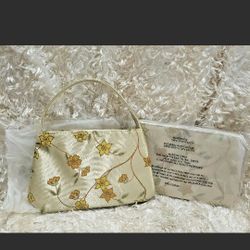 Avon Ultimate Gold Satin Cosmetic Bag W/ Handle