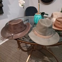 4 Man's Hats - Genuine Leather, Suede  and  Canvas