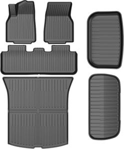 All Weather Floor Mats Compatible with Tesla Model y Juniper Accessories 2025-2027 6PCS TPE Odorless Floor Mats Set with Cargo Backrest Frunk Trunk Ma