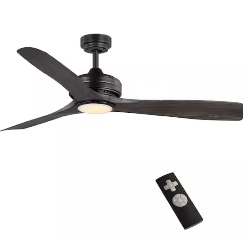 Home Decorators Collection Bayshire 60 in. LED Indoor/Outdoor Matte Black Ceiling Fan with Remote Control and White Color Changing Light Kit