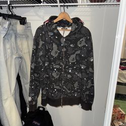 A Bathing Ape Black and Gray Camouflage zip up Hoodie Jacket