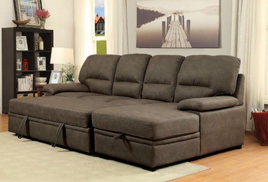 Brand New Brown Sectional Sofa Storage Sleeper
