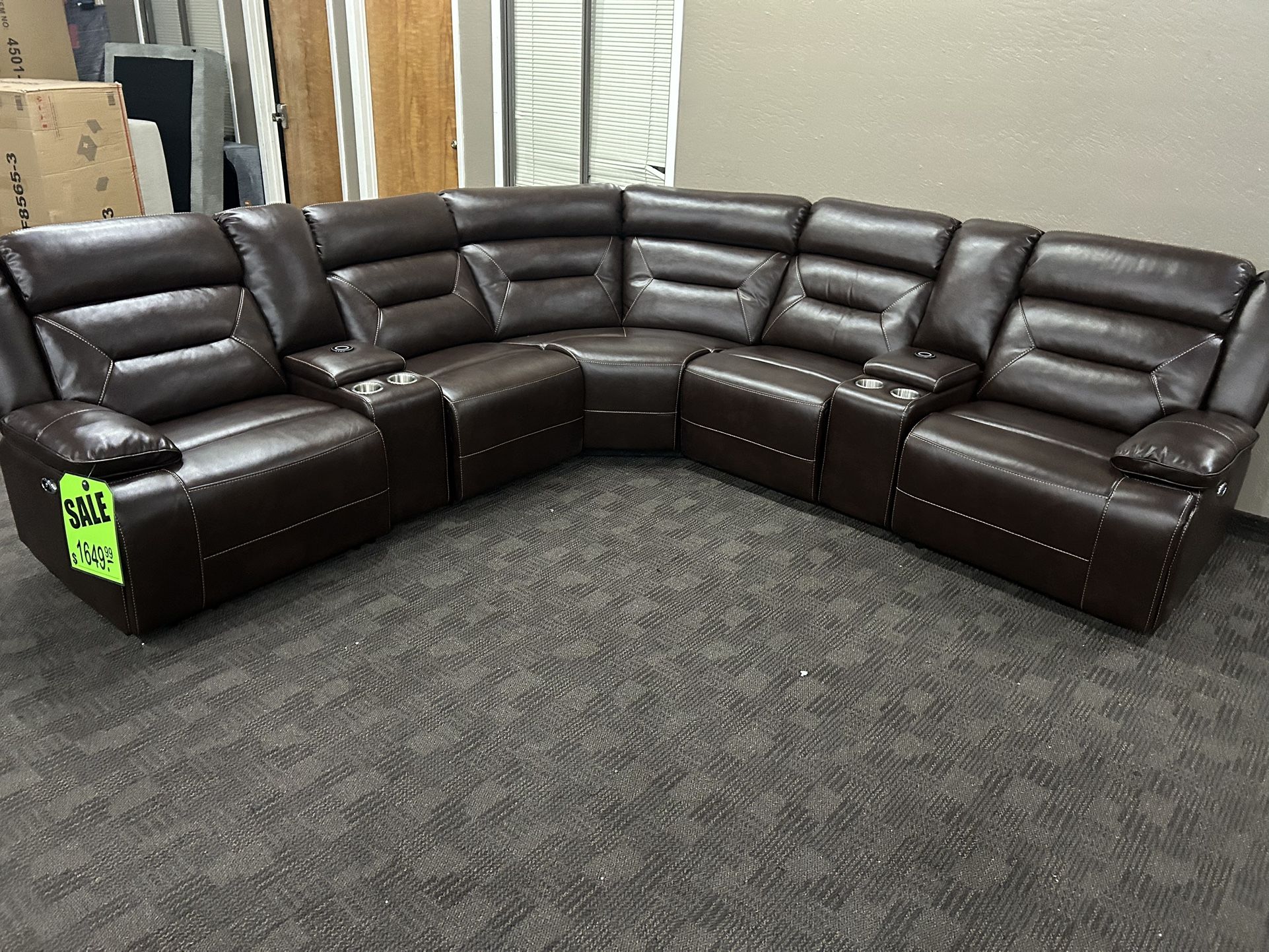 Brown Leather Reclining Sectional