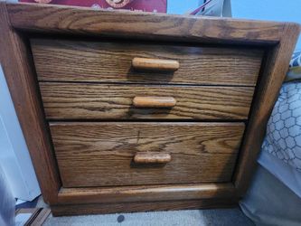 Oak Wood 2 Drawer (one of them has 2 handles) with Nightstand