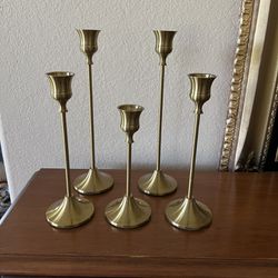 Set Of 5 Gold Metal Candle Holders 