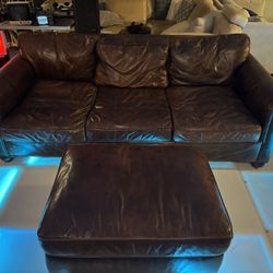 RH Landcaster Leather Couch And Ottoman