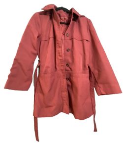 Vintage Dark Coral Belted Trench Coat Hooded Womens XL Union Made USA ILGWU