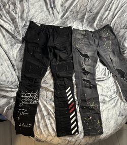 Smoke Rise Black Biker Jeans Script Print Red White Stripes