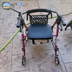 Guardian Rollator Walker – Pink with Zebra Print Bag