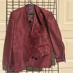 Burgundy 2 Piece Suit Vest And Jacket Vinci Italy Design Mens