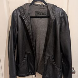 JLC New York leather hooded jacket