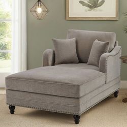 Aglaea Ash Brown Chenille Upholstered Double Arm Sofa 3-Level Adjustable Backrest Chaise Lounge Chair with Pillows