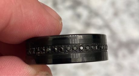 Black Tungsten Carbide Ring with Stone Inlay