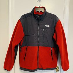 North face red and black fleece jacket hot sale