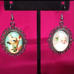 Deer and Santa Claus Dangle Earrings