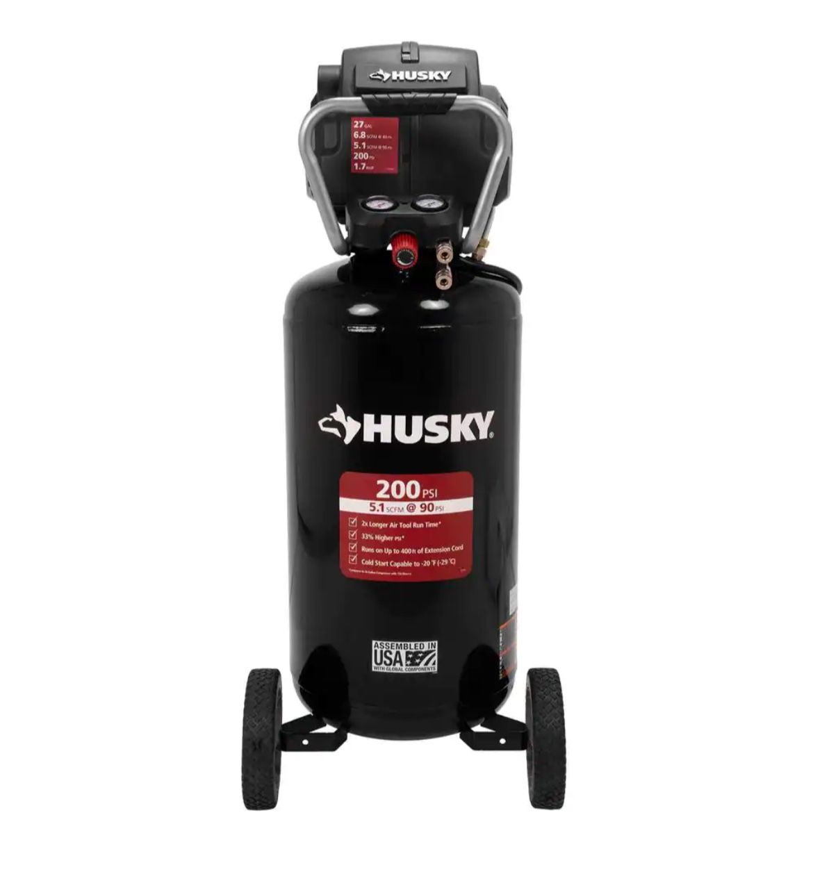 Husky - 27 Gallon 200 PSI Oil Free Portable Vertical Electric Air Compressor