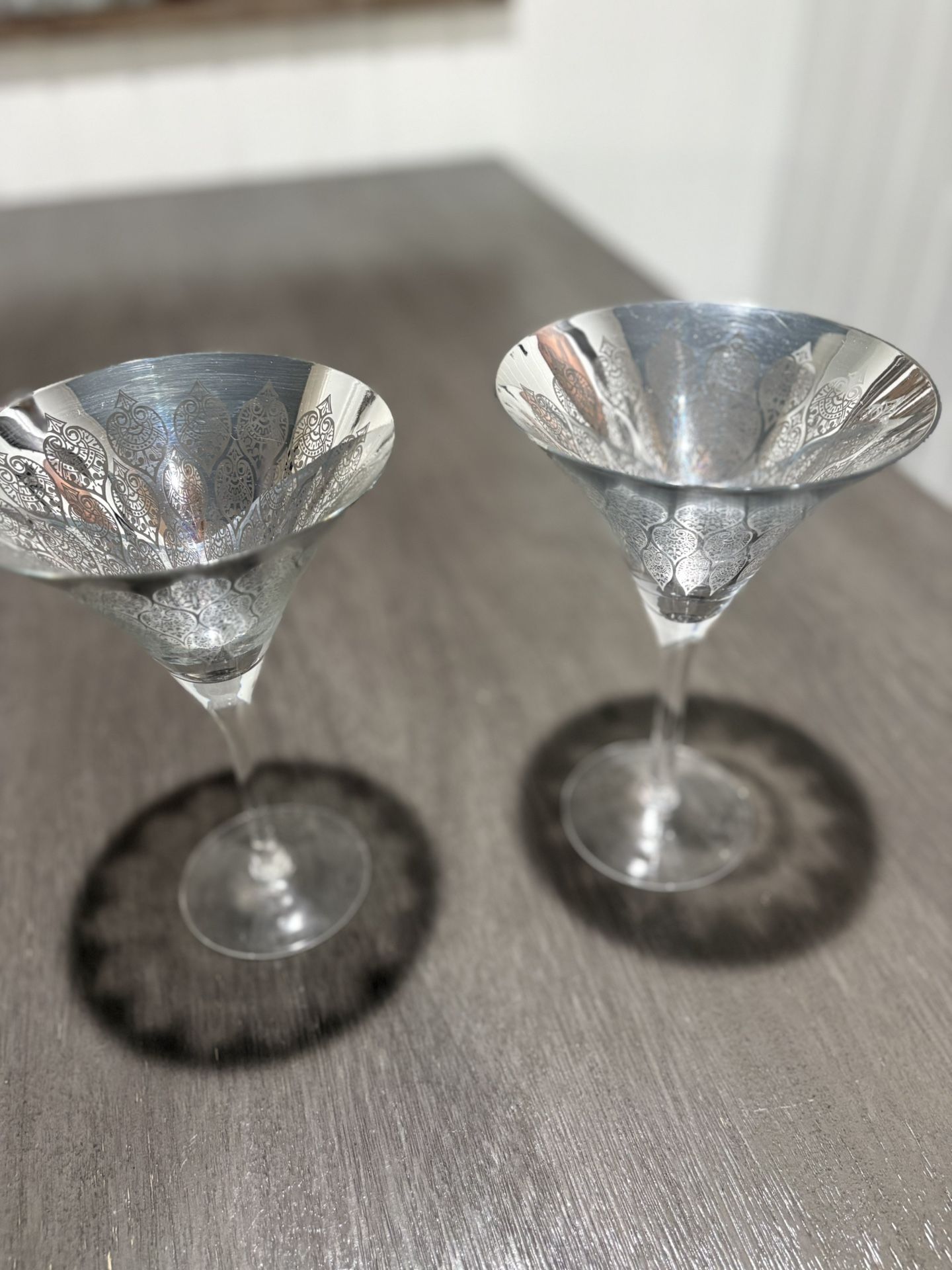 Brocade Silver Martini Glass Mirror Finish - Set Of 2