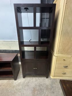 Modern Espresso Display Bookcase with Storage Cabinet & Light