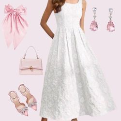 WHITE DRESS WITH FLORAL TEXTURE| Perfect for Special Occasions