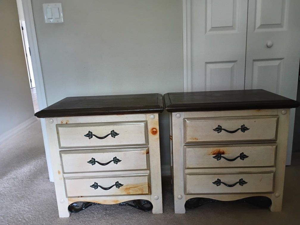 Night Set Of 2 With Storage Drawers Wood Rustic For Bedroom, Living Room, Sofa