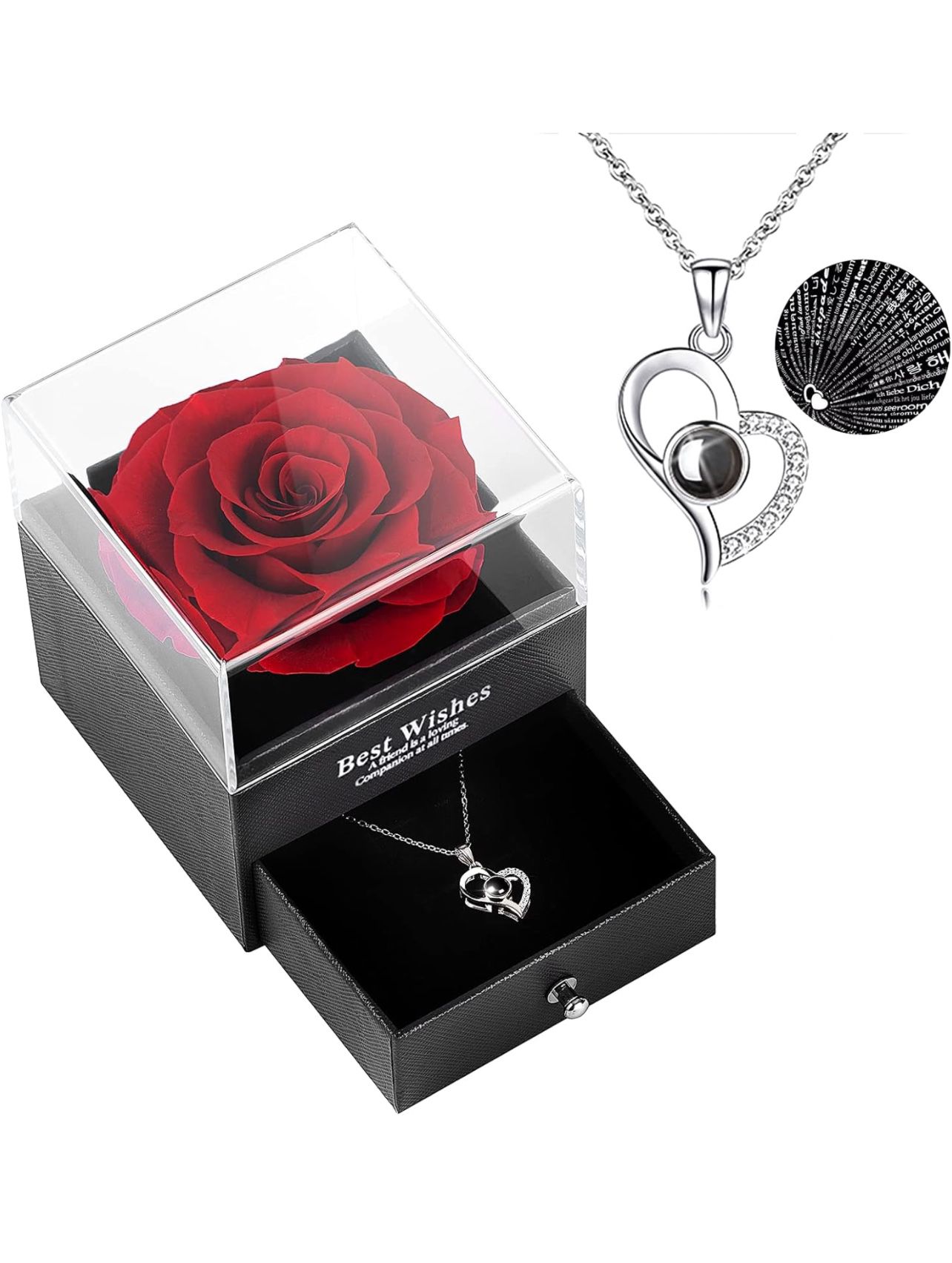 Flower with Love You Necklace in 100 Languages Gift Set