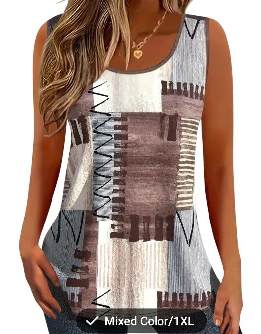 Women 1XL Tunic Top Blouse Shirt Casual Sleeveless Loose Dressy Summer New
