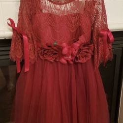 Trish Scully Red Dress w/flower sash-Worn 1 Time