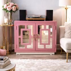 Vinyl Record Player + Mirrored Accent Cabinet 