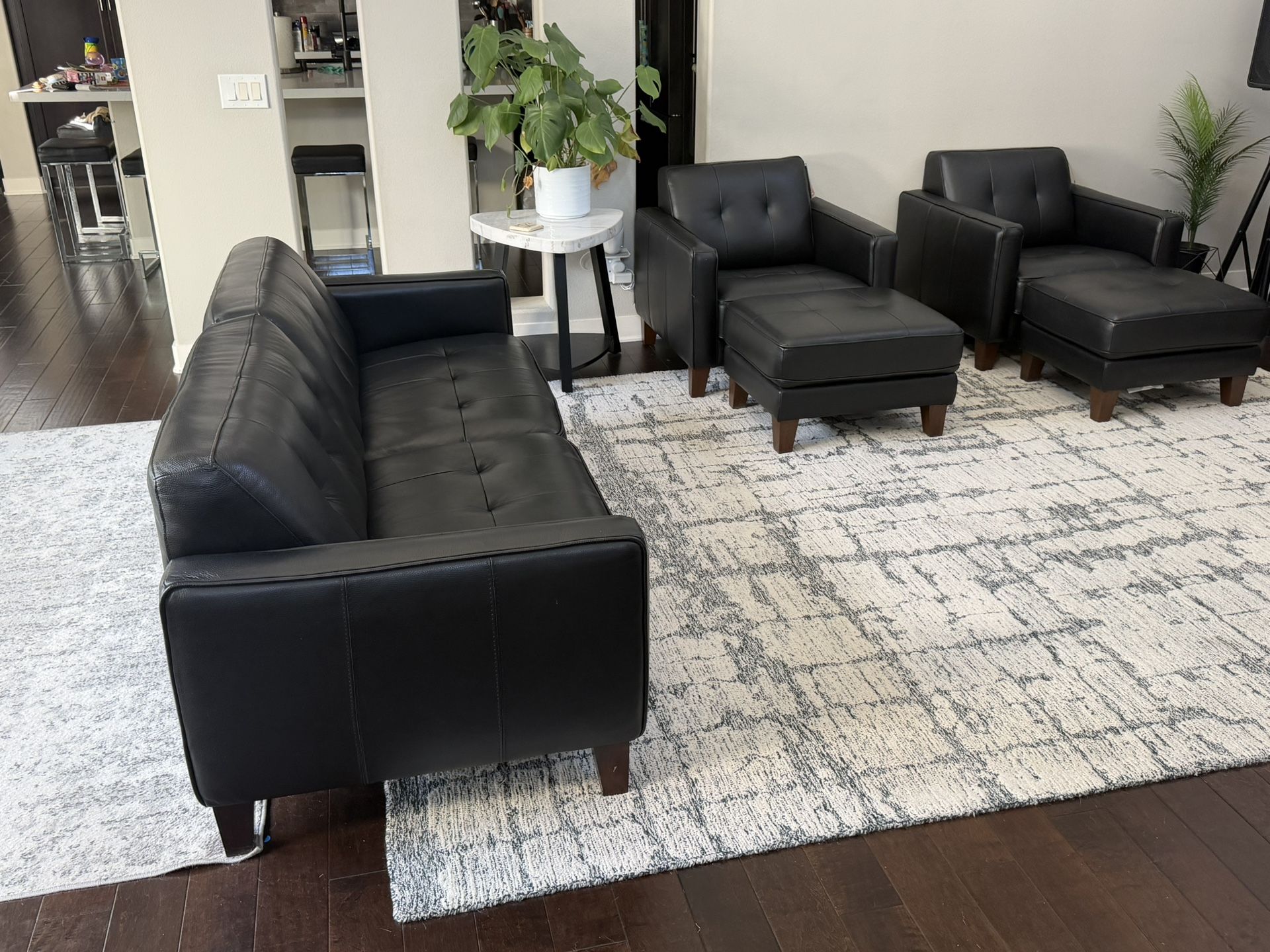 NEW And UNUSED!  Leather Couch with Matching Chairs (2) and Ottomans (2)
