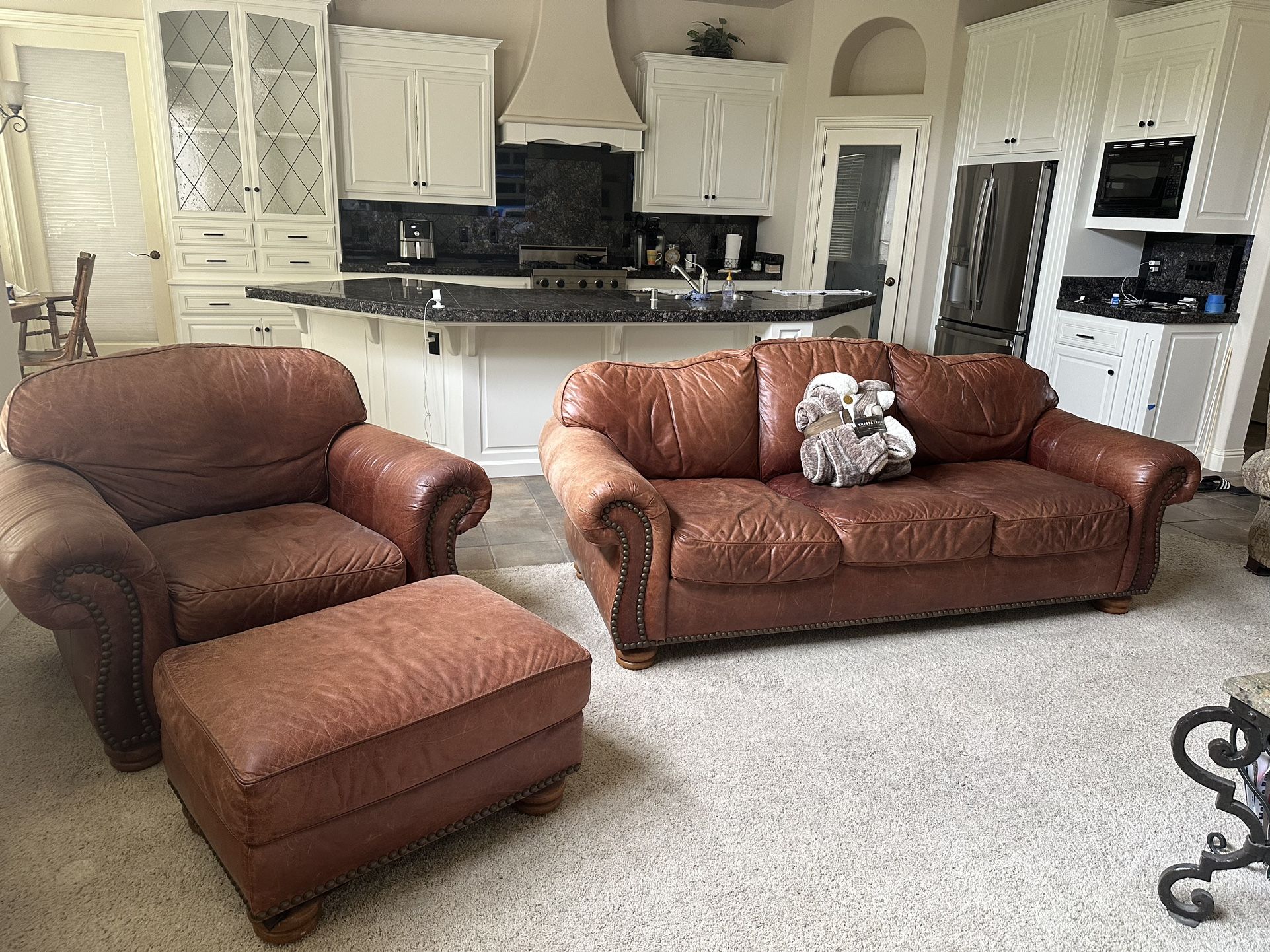 Leather Couch, Chair, and Ottoman by Flex-Steel