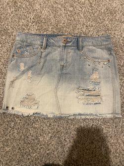 Distressed Denim Mini Skirt 