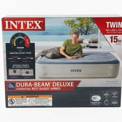 Intex Dura-Beam Deluxe Twin Airbed – 15” Raised Essential Rest Airbed