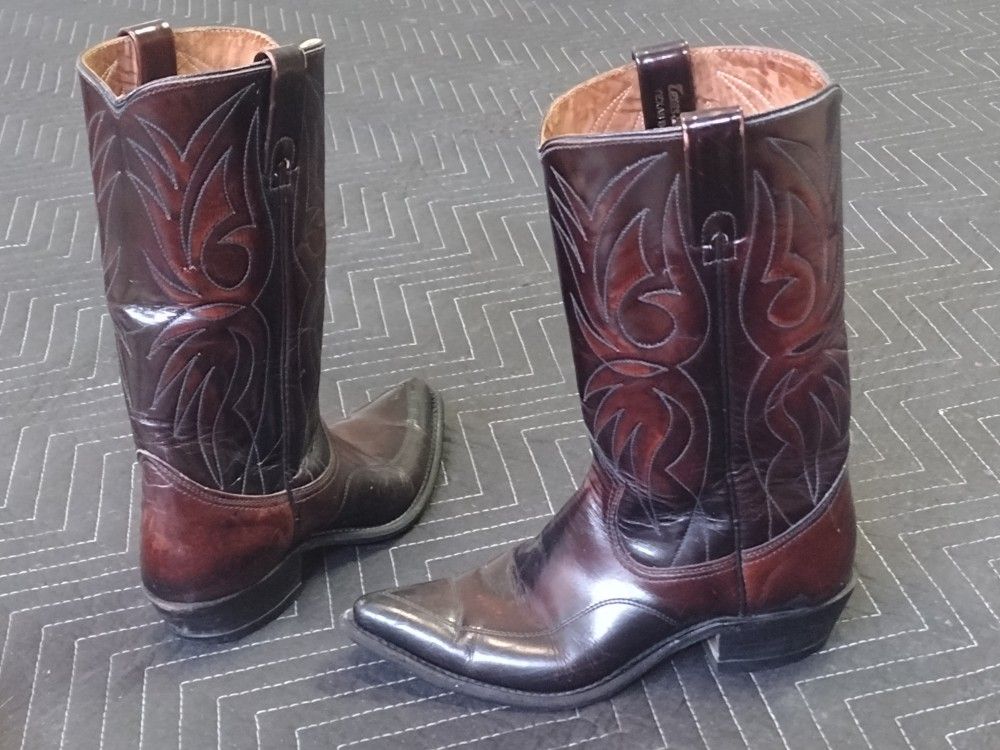 6.5 Womens Vtg Texas Boot Co Cowgirl Boots Red / Burgundy Brown 2-Tone Western