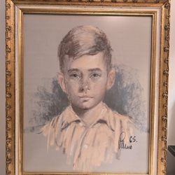 Ornate Gold White 1965 Frame 23x19x1.5 With Portrait Of Child Young Boy Signed 