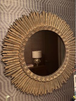 ROUND MIRROR WITH ANTIQUED BRASS FRAME  36” ROUND