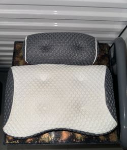 Contour Neck Pillow with Neck Roll Bolster Gray White Mesh Cover