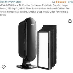 VEVA 8000 Black Air Purifier for Home, Pets Hair, Dander, Large Room, 325 Sq Ft., HEPA Filter & 4 Premium Activated Carbon Pre Filters Removes Allerge