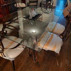 6 Chair Metal Glass  Dining Table .